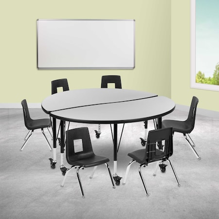 Flash Furniture Round 47.5 W, 48 L, 25 H, Chrome, Laminate, Particleboard, Plastic, Steel, Grey XU-GRP-12CH-A48-HCIRC-GY-T-P-CAS-GG